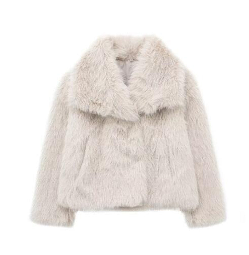 Cozy Chic Winter Plush Coat - Fashionable Thick Lapel Outwear for Women
