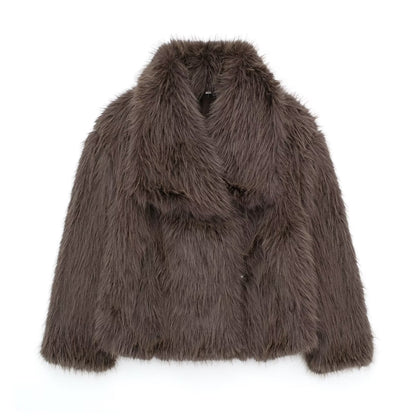 Cozy Chic Winter Plush Coat - Fashionable Thick Lapel Outwear for Women