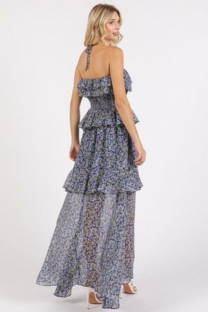 Mittoshop Ruffled Smocked Floral Halter Neck Maxi Dress