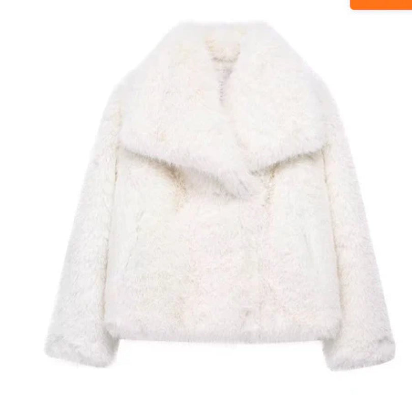 Cozy Chic Winter Plush Coat - Fashionable Thick Lapel Outwear for Women