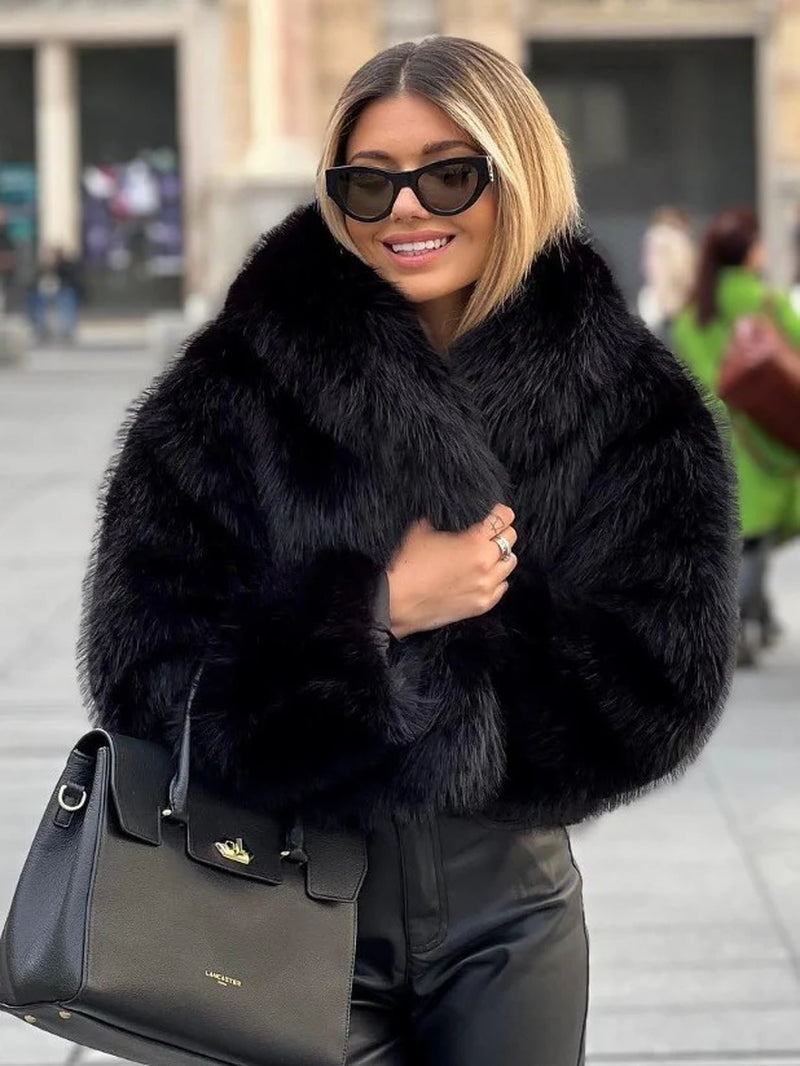 Cozy Chic Winter Plush Coat - Fashionable Thick Lapel Outwear for Women