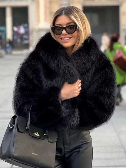 Cozy Chic Winter Plush Coat - Fashionable Thick Lapel Outwear for Women