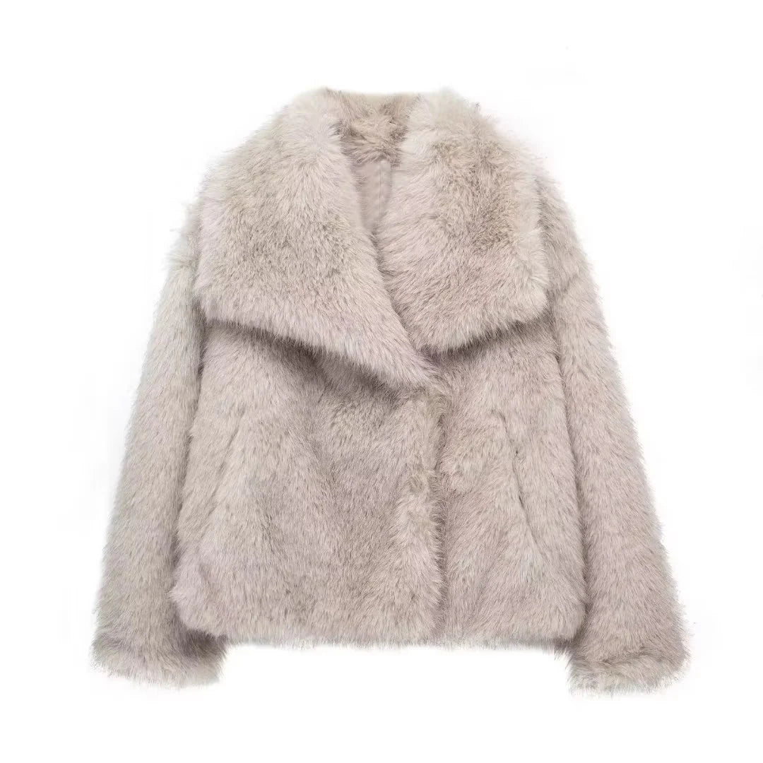 Cozy Chic Winter Plush Coat - Fashionable Thick Lapel Outwear for Women