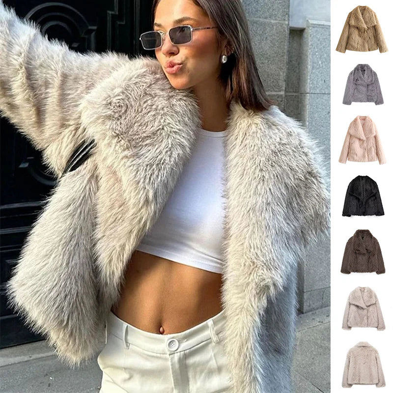 Cozy Chic Winter Plush Coat - Fashionable Thick Lapel Outwear for Women