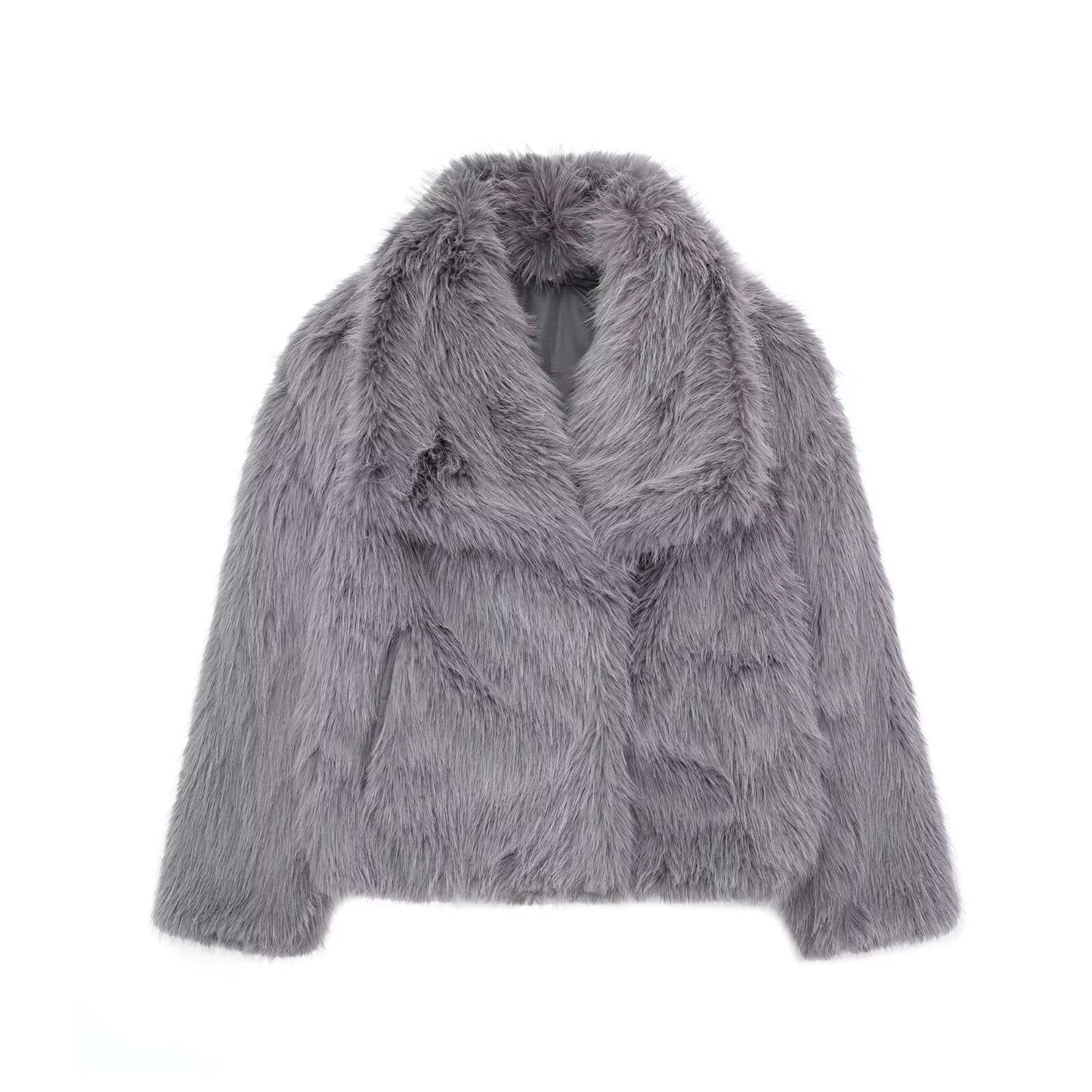 Cozy Chic Winter Plush Coat - Fashionable Thick Lapel Outwear for Women