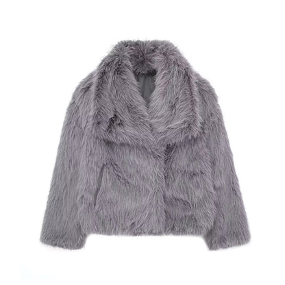 Cozy Chic Winter Plush Coat - Fashionable Thick Lapel Outwear for Women