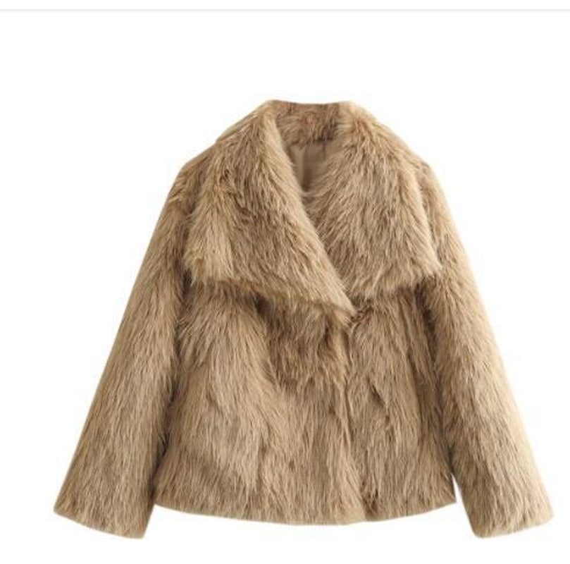 Cozy Chic Winter Plush Coat - Fashionable Thick Lapel Outwear for Women