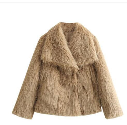 Cozy Chic Winter Plush Coat - Fashionable Thick Lapel Outwear for Women