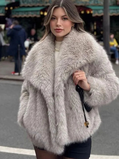 Cozy Chic Winter Plush Coat - Fashionable Thick Lapel Outwear for Women