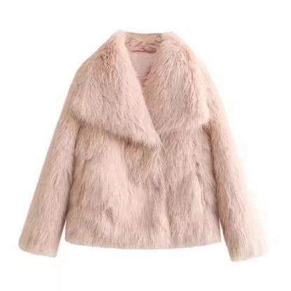 Cozy Chic Winter Plush Coat - Fashionable Thick Lapel Outwear for Women